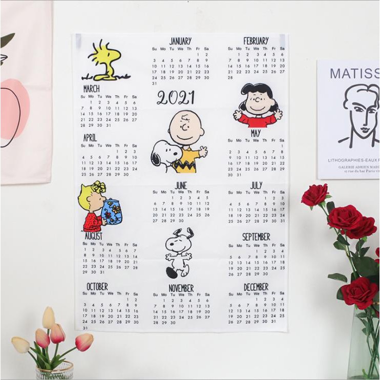 Lịch vải treo tường trang trí năm 2021 họa tiết chú chó Snoopy cute