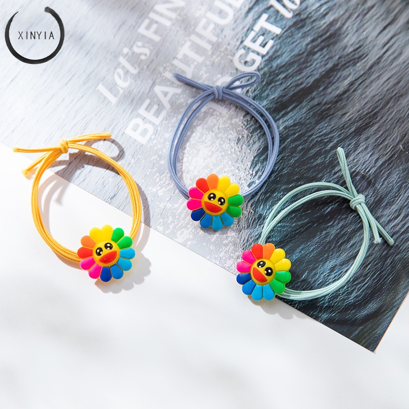 Hairline Hoa hướng dương Trang trí tóc cao đàn hồi dây da dễ thương Tie Hair Ring