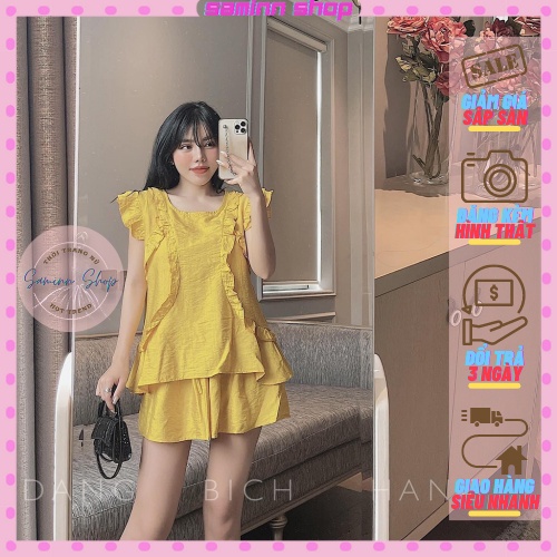 Set áo cánh tiên phối bèo mix quần sooc SAMINN, set đồ nữ cá tính đi chơi sang chảnh, bộ đồ nữ mùa hè mặc nhà đẹp SS69