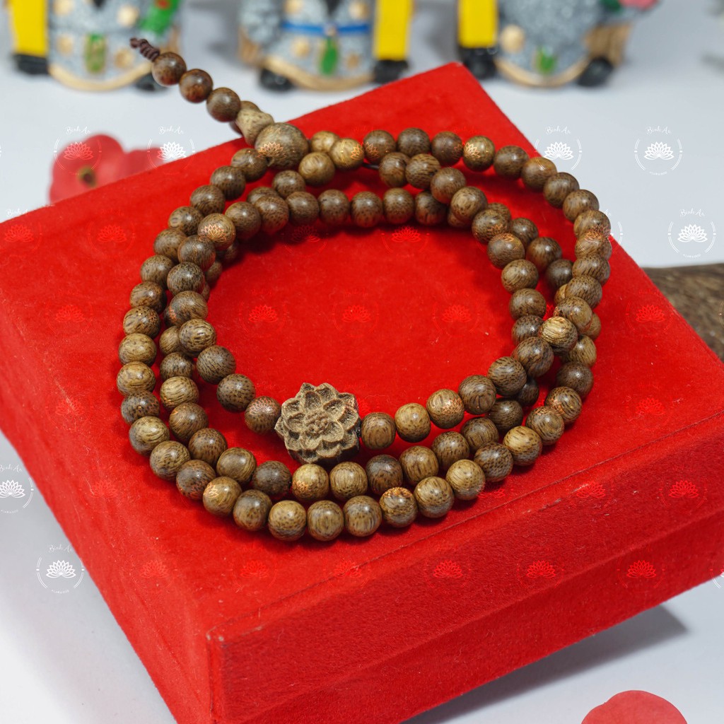 Vòng tay trầm hương tốc tự nhiên mix charm hoa sen chuỗi tràng hạt 108 hạt mix hoa sen cho nam và nữ size 6-7-8mm