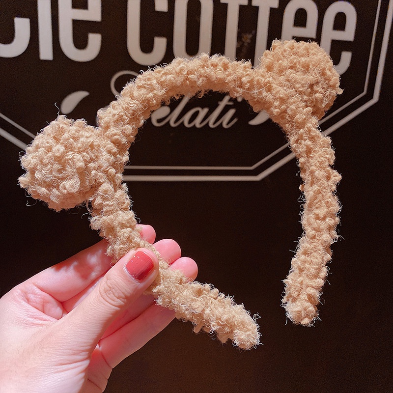 Cài tóc lông cừu thiết kế tai gấu đáng yêu tiện dụng dùng khi rửa mặt/trang điểm