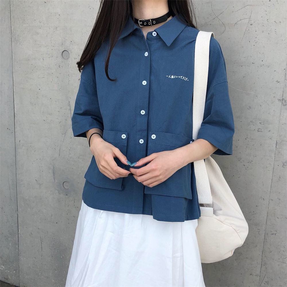 Áo Sơ Mi Ngắn Tay Màu Trơn Thời Trang Nữ Tính