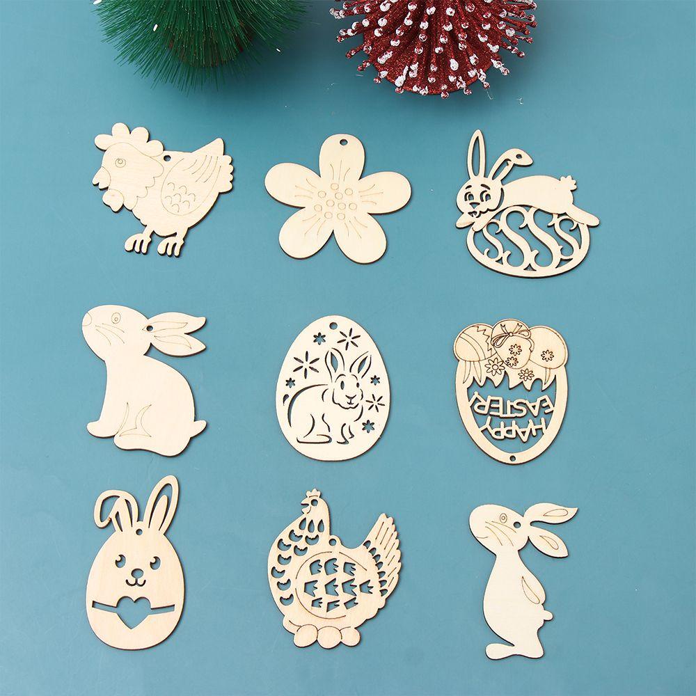 Set 10 Phụ Kiện Treo Trang Trí Bằng Gỗ Hình Thỏ Phục Sinh