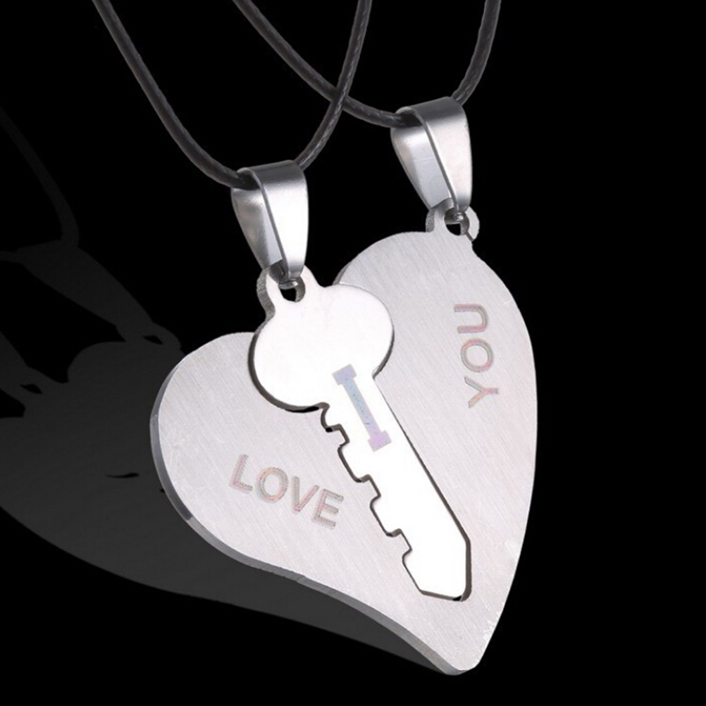 Vòng cổ đôi mặt ổ khóa trái tim khắc chữ I Love You xinh xắn