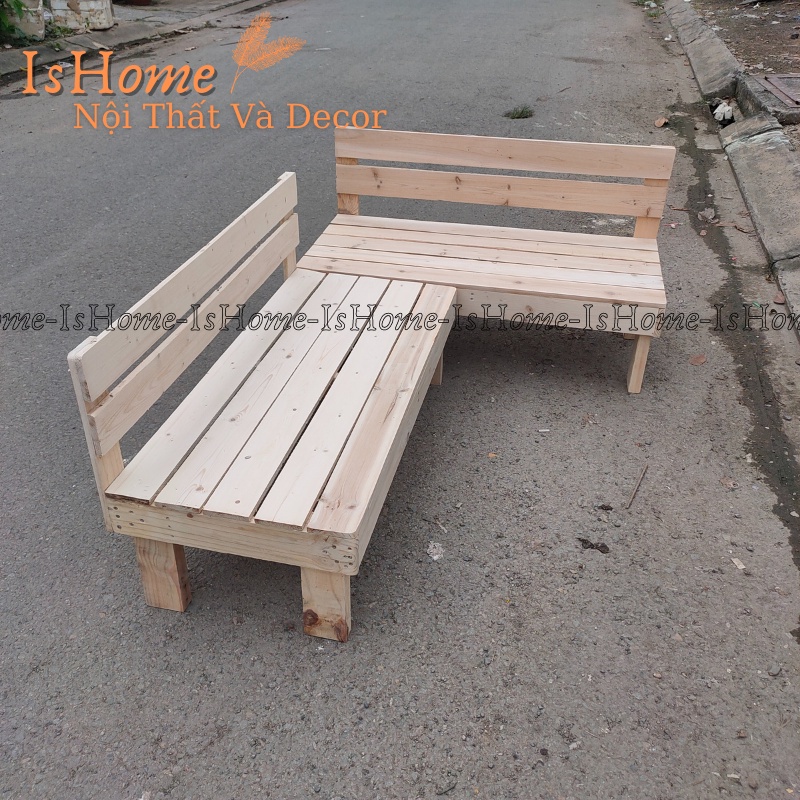 Ghế Sofa Pallet Có Tựa Lưng Gỗ Thông Nhập Khẩu 100% - Decor Quán Cà Phê/ Phòng Khách/ Ban Công - Size 100x40x30