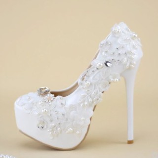 [Le' Canari] Giày cô dâu - Giày trắng đính hoa