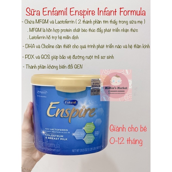 Sữa Enfamil Enspire Infant Formula Non GMO 581g cho bé 0-12 tháng của Mỹ