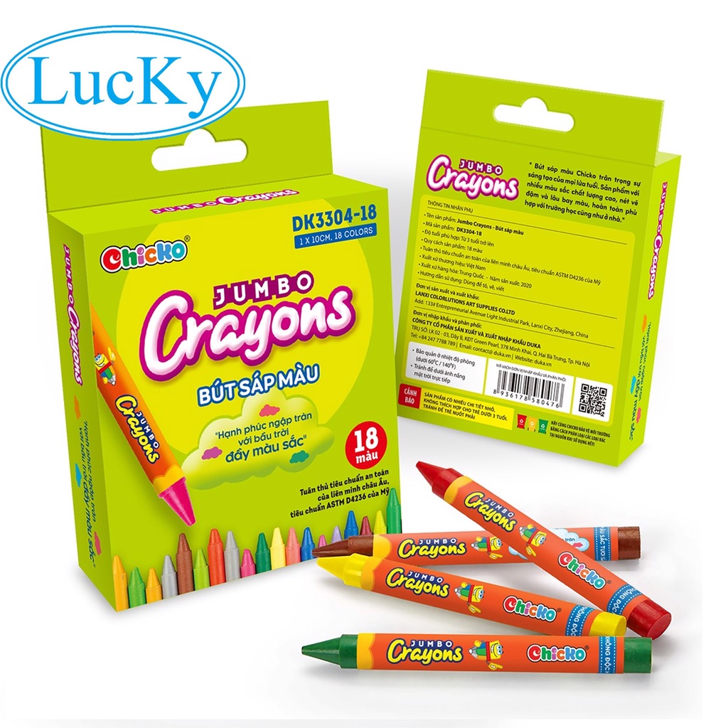 Bút Sáp Màu Duka : Jumbo Crayons (18 Màu) DK 3304 - 18 An Toàn Cho Trẻ