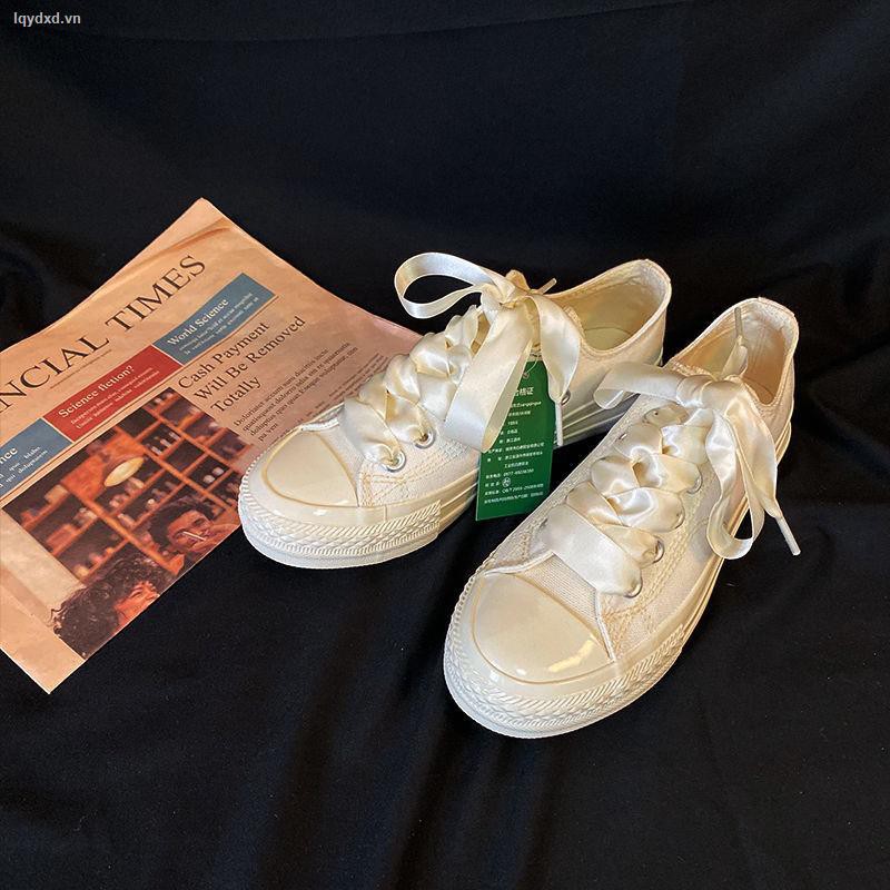 Giày sneaker vải canvas dây buộc ruy băng phong cách Hàn Quốc thời trang 2021 cho nữ