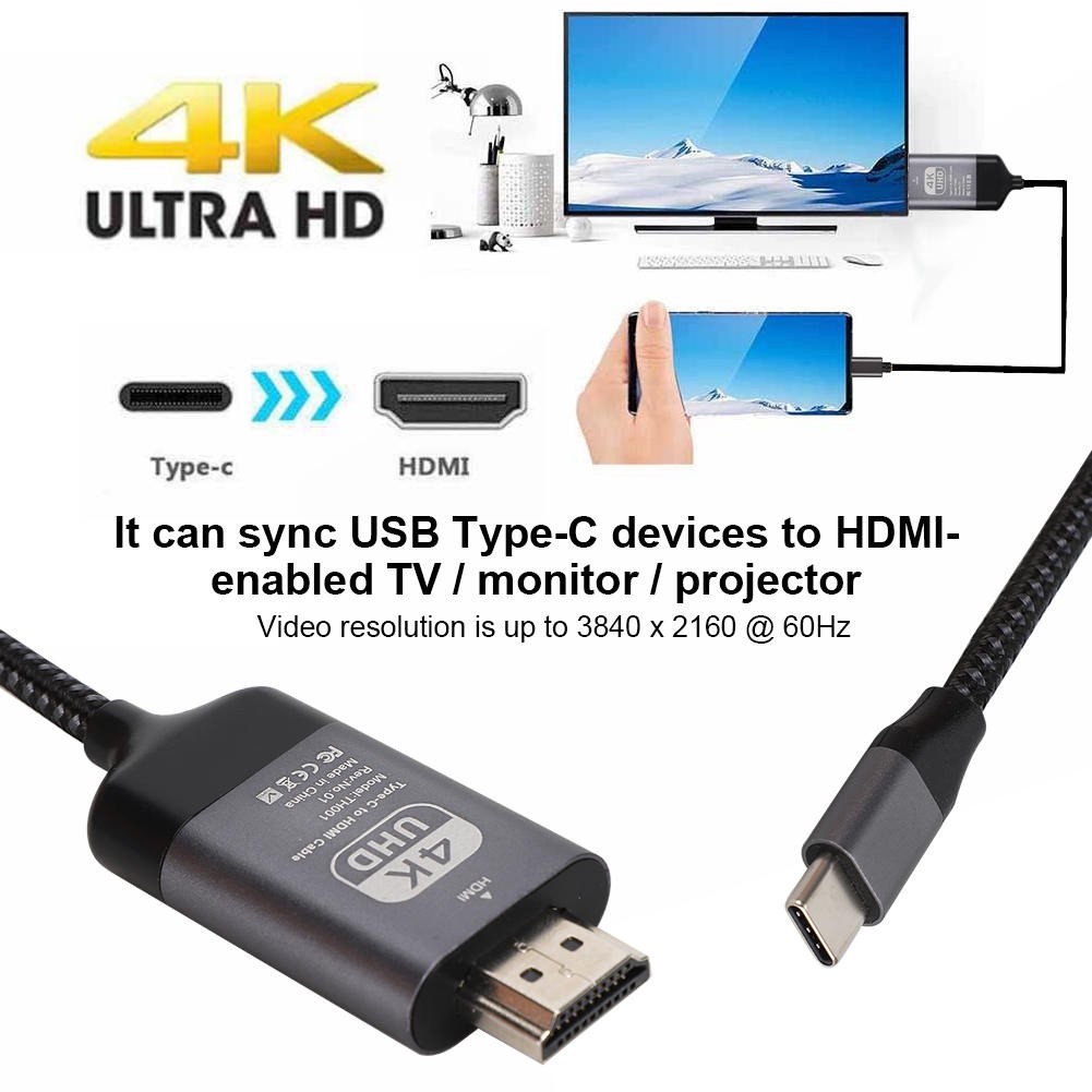 Cáp Chuyển Đổi Type-c Sang Hdmi 4k60hz 2m Usb-c Hdtv Cho Macbook Pro 15 Và 13 2017 / 2016