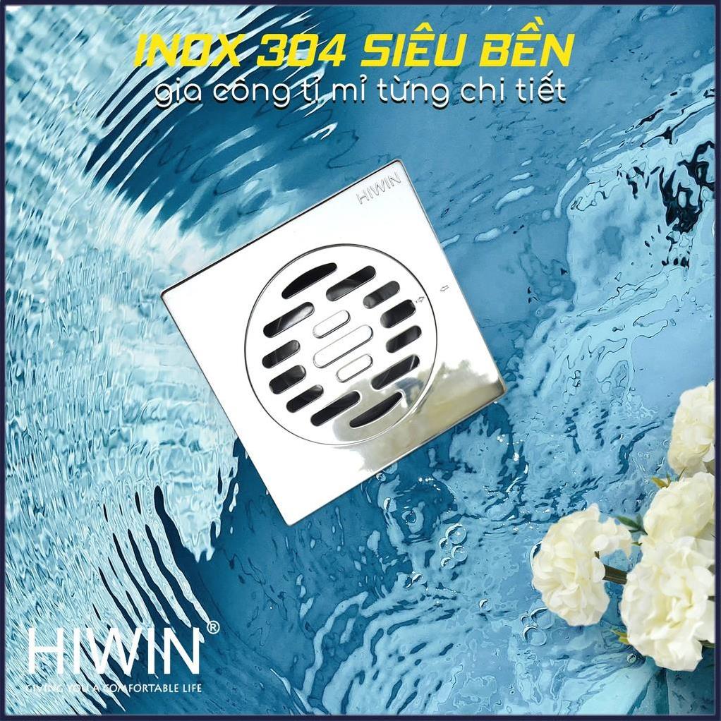 Phễu ga thoát sàn ngăn mùi hôi inox 304 mặt gương kích thước 120x120mm HIWIN FD-8210A