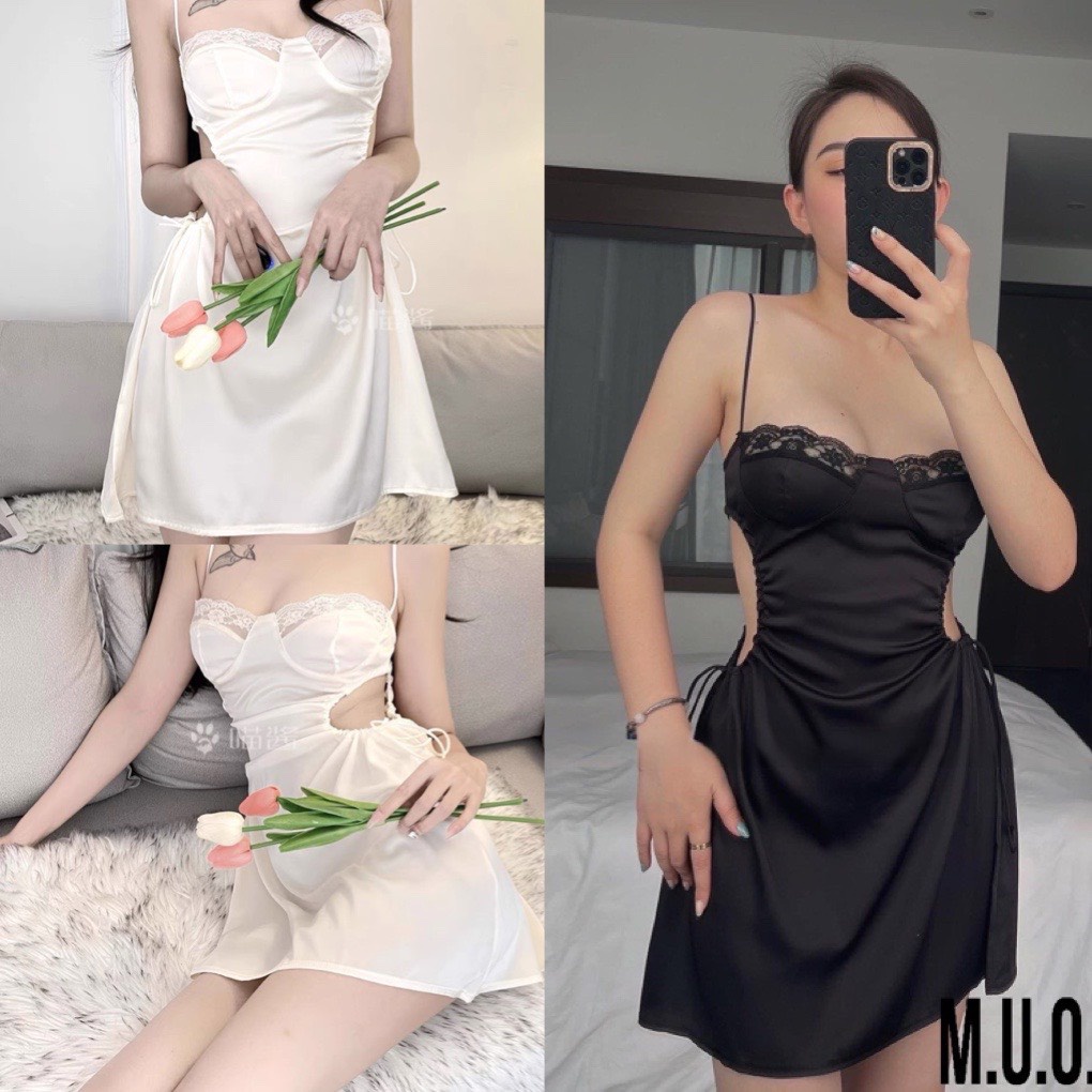 [FREESHIP]Váy ngủ sexy QUẢNG CHÂU - Sx 162 - Váy ngủ lụa cúp ngực khoét eo sexy hot hit - hàng có sẵn(video+ ảnh)