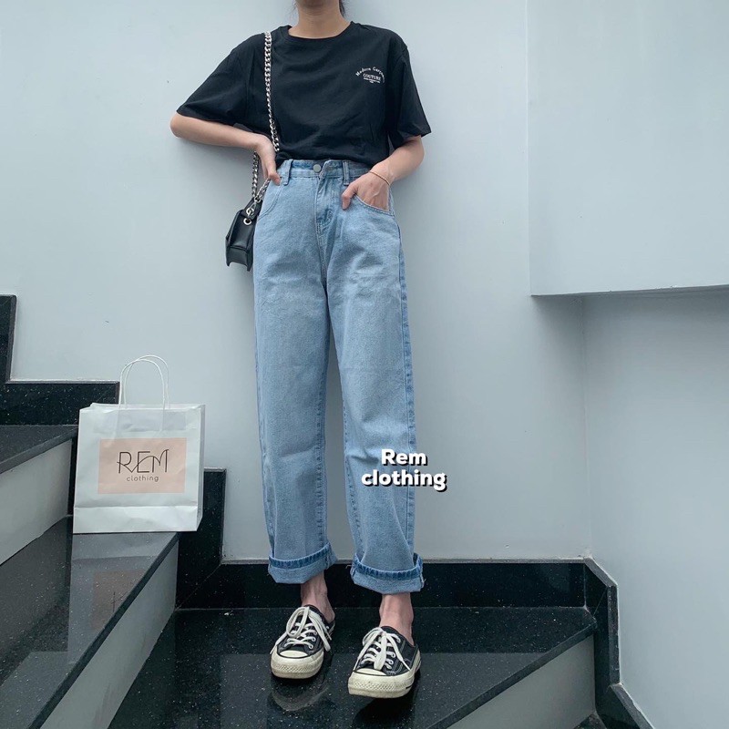 Quần jean rộng xanh nhạt (Ảnh thật)