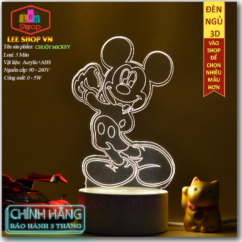 ✅[ Chính Hãng] Đèn Ngủ 3D Thay Đổi 3 Màu Sắc - Mẫu Chuột Mickey- Là Món Quà Ý Nghĩa Cho Bạn Và Người Thân Yêu