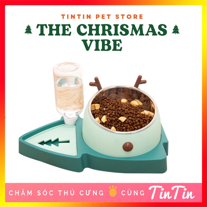 Bát Ăn Cho Chó Mèo Hình Tuần Lộc Cây Thông Giáng Sinh  #Tintin Pet Store