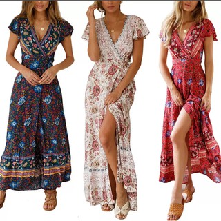 Váy boho vạt chéo maxi đi biển