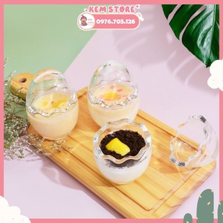 Hũ thủy tinh hình trứng làm sữa chua, bánh flan và caramen cho bé