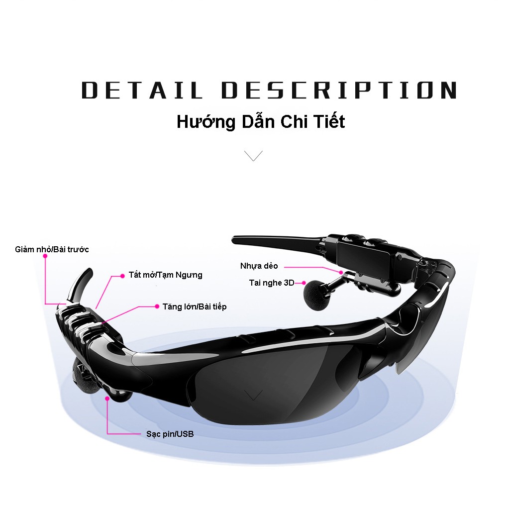 Tai nghe thông minh Wang Hung nhiều chức năng không dây mắt kiếng phân cực mắt râm kèm tai nghe nhét tai | BigBuy360 - bigbuy360.vn