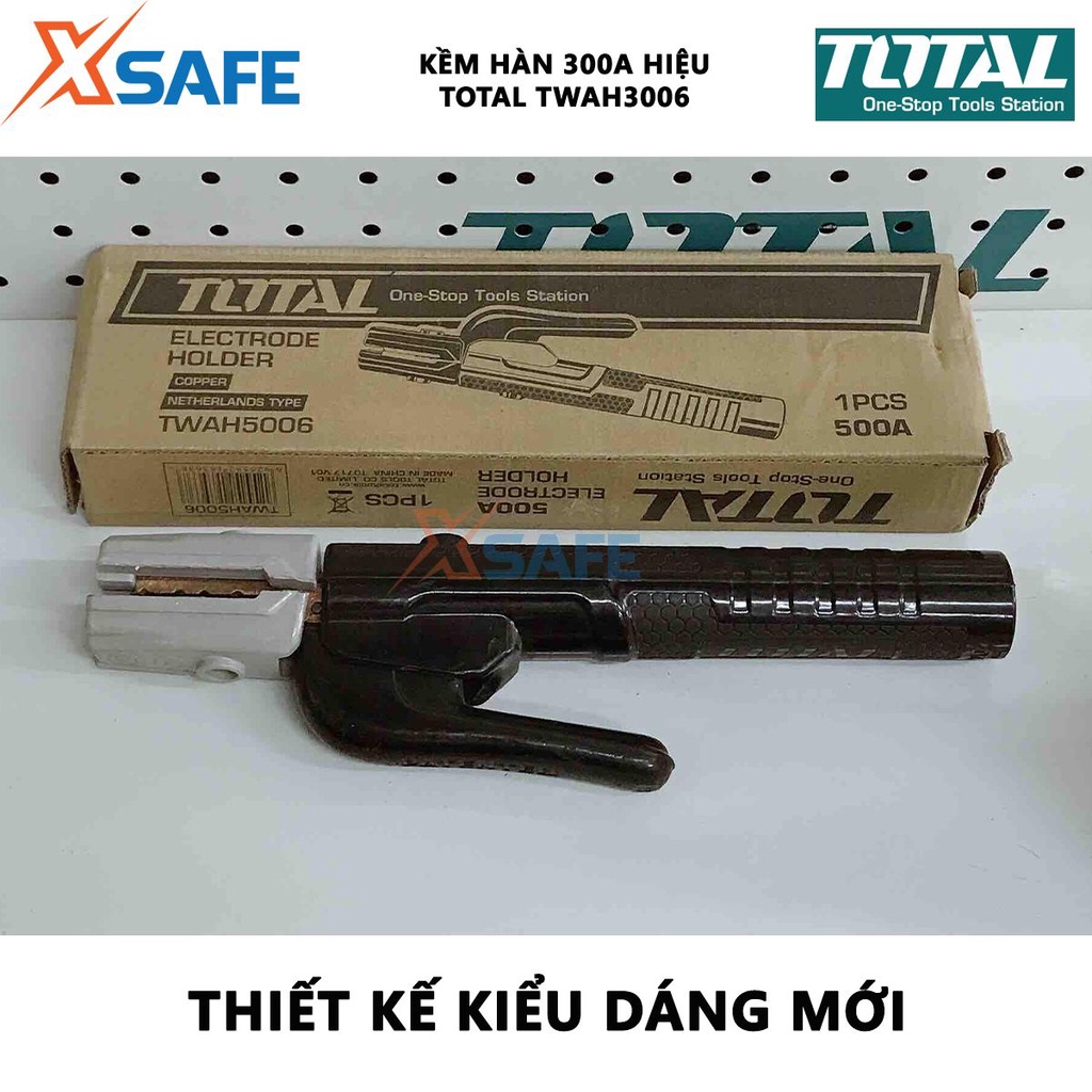 Kìm hàn que TOTAL TWAH3006 Kềm hàn điện Dòng điện định mức 300A, phù hợp sử dụng cho máy hàn MMA của Total