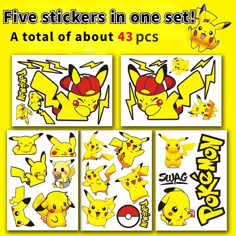Bộ 43 Miếng Dán Trang Trí Xe Hơi / Mô Tô Họa Tiết Hoạt Hình Pikachu Doraemon Dễ Thương
