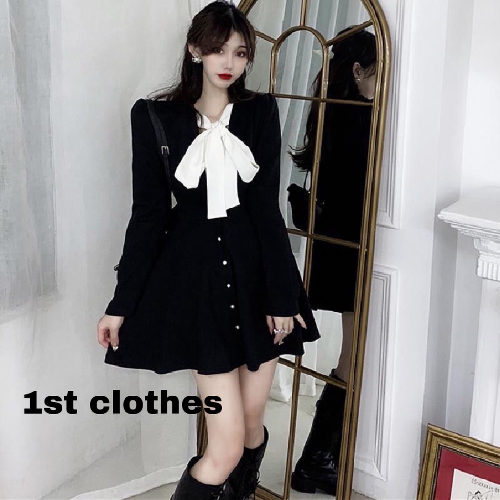 Váy thắt nơ ở cổ dáng dài đuôi xòe form rộng dễ thương 1st clothes