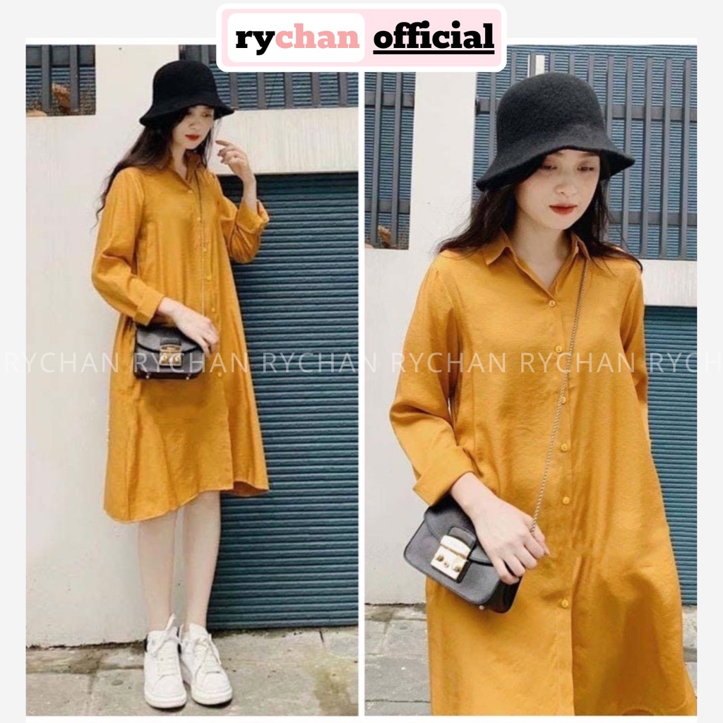 Đầm Suông Vàng Nghệ Form Dáng Rộng Rãi Dễ Mặc - DS0102