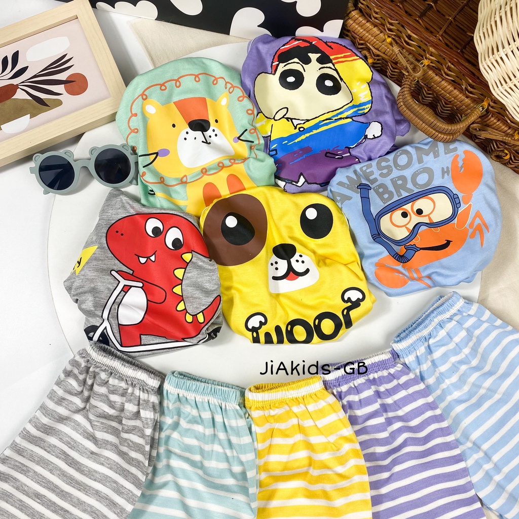 [Bé:6-27kg] Bộ Lỗ Minky Mom, Vải Thu Lạnh Thoáng Mát Quần Sọc, Áo In Hình Ngộ Nghĩnh Cho Bé 6-27 Kg - Mã: BL-IN31