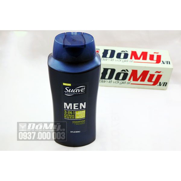 Dầu tắm, gội, xả Suave Men 3 in 1 Shampoo, Conditioner and Body Wash 828ml của Mỹ