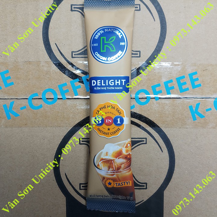 1 thùng cà phê sữa K Coffee Delight Phúc Sinh 45 dây (450 gói dài nhỏ * 17g)