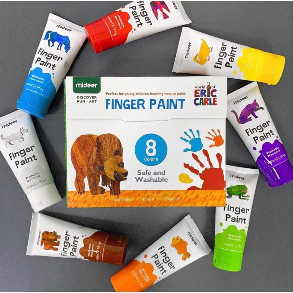 Hộp màu vẽ tay Finger Paint Mideer 8 tuyp 60ml, màu vẽ tay làm tư hữu cơ, an toàn cho trẻ, MD4110