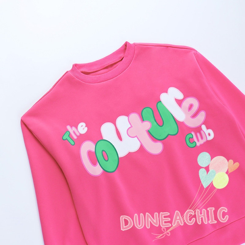 DUNEA Set đồ gồm áo nỉ dài tay cổ tròn in chữ Và quần dài lưng cao phong cách năng động trẻ trung dành cho nữ