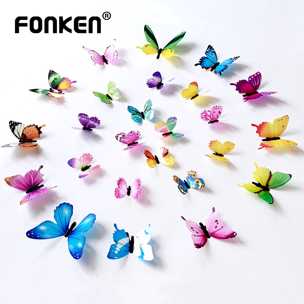 12 Bướm 3D trang trí tường FONKEN bằng PVC dễ thương