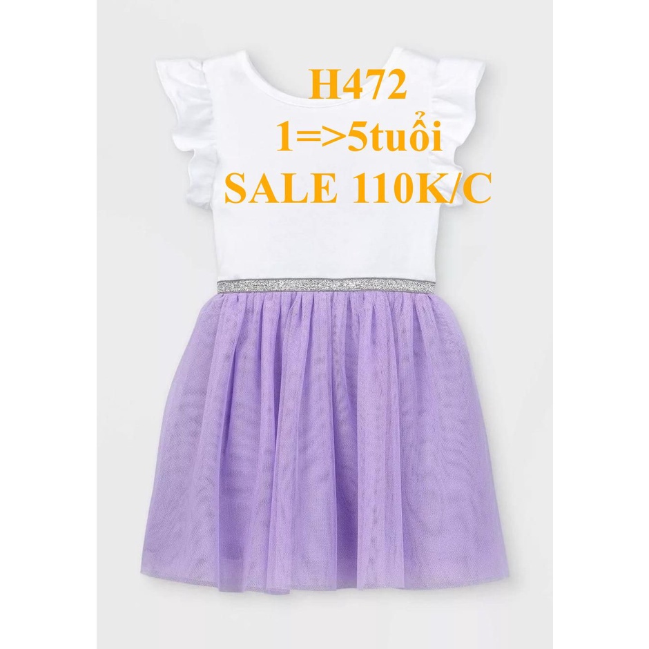 * Mã H472: Đầm thun Tay Cánh tiên phối VOAN Đính KIM SA CỐ ĐỊNH Hình Ngựa Pony bé gái.