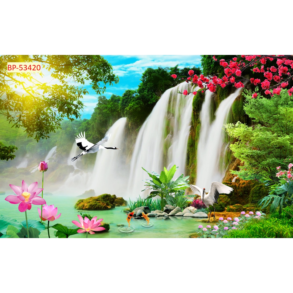 Tranh 3D Thác Nước Thiên Nhiên Đẹp Hũng Vỹ
