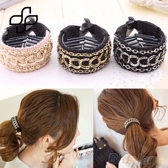 Kẹp buộc tóc đuôi ngựa phối mắt xích phong cách thời trang cho nữ