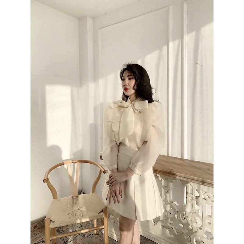 Áo sơmi tơ organza xếp ly cao cấp Ruby