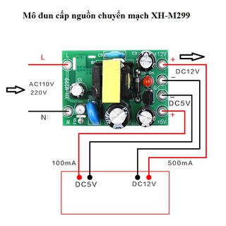 Mô-đun cấp nguồn chuyển mạch XH-M299 Ngõ vào 110-220V Ngõ ra cách ly 12V0.5A + 5V