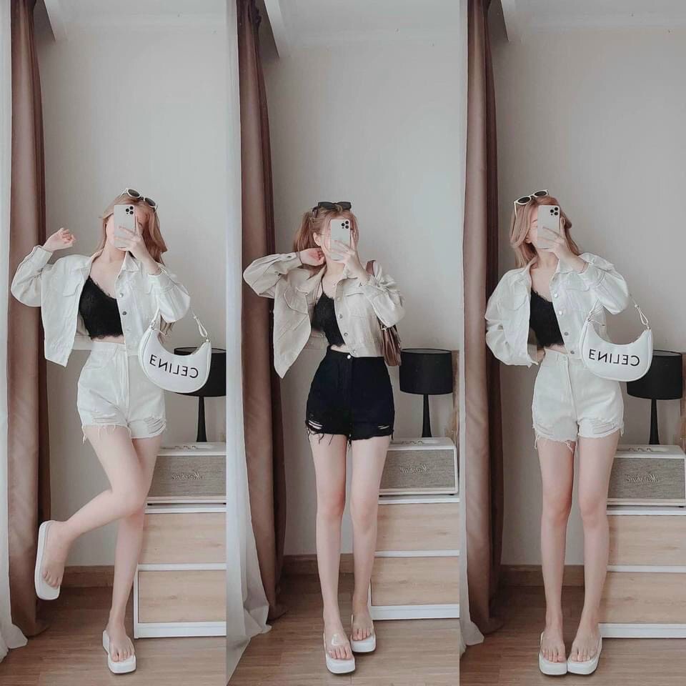 Quần short jean nữ trắng vải denim rách bền đẹp dễ phối đồ AnNgo - AT199 | BigBuy360 - bigbuy360.vn