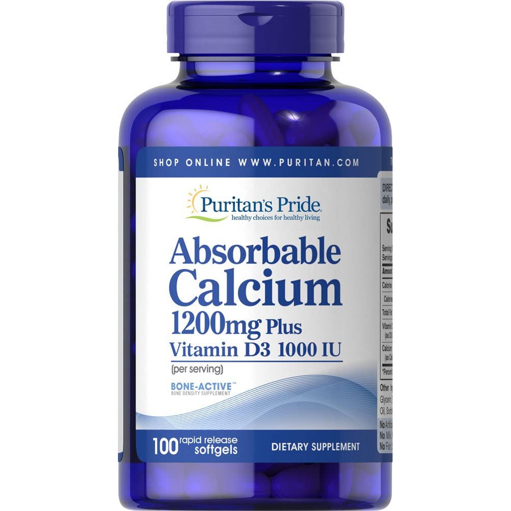 Viên uống canxi ngừa loãng xương Absorbable Calcium Magnesium 1200mg Puritan's Pride