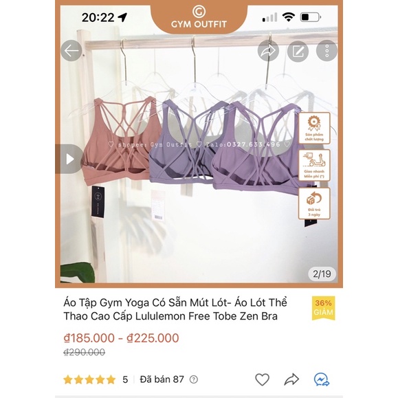Áo Ngực Thể Thao Cao Cấp Lululemon Free Tobe Zen Bra Áo Tập Gym Yoga Có Sẵn Mút Lót