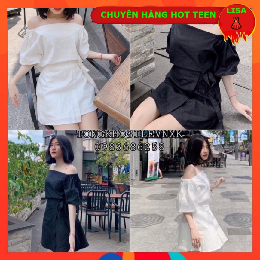 {SP mới - sẵn} - (có lót trong) SET CHÂN VÁY CỘT NƠ BÊN HÔNG VÀ ÁO TRỄ VAI ĐỘC LẠ - SET ÁO CỔ VUÔNG TRỄ VAI + CHÂN VÁY