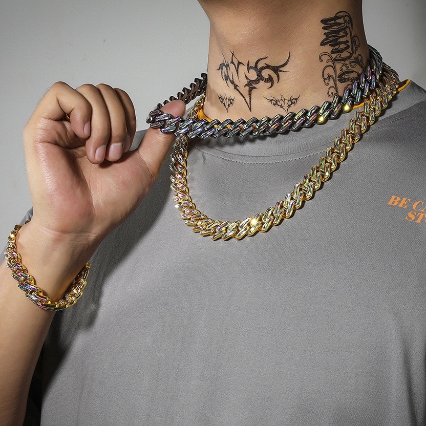 Dây chuyền hợp kim đính đá phong cách Hip Hop cho nam