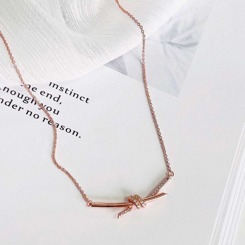 Vòng Cổ Nơ Kim Cương Bằng Thép Không Gỉ Sang Trọng Nhẹ Nhàng Cho Cặp Đôi