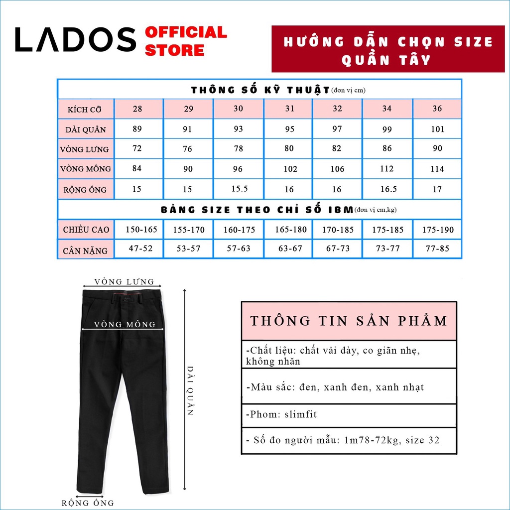 Quần tây nam co giãn nhẹ LADOS - 327 form ôm chuẩn dáng thanh lịch