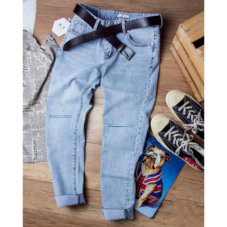 Quần Jean Nam Xanh Rách Gối Chất Liệu Demin Cao Cấp Hot Trend ,Co giãn Form Chuẩn Mẫu Mới Cực Chất 98 Siêu Đẹp