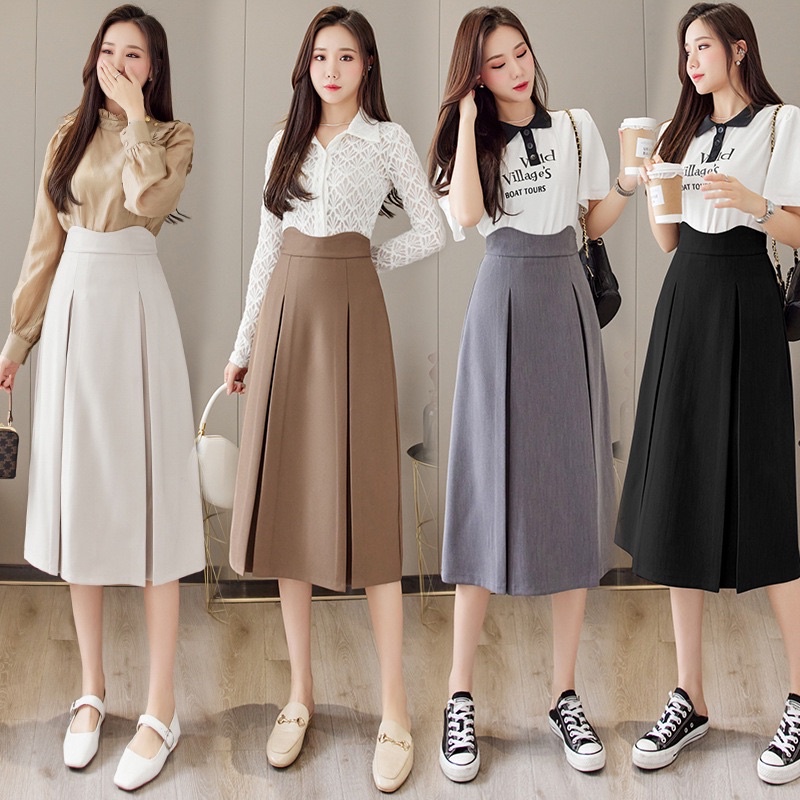 Chân Váy Công Sở Chữ A Dáng Dài Xếp Ly Cạp V, Chân Váy Công Sở Xếp Ly, Váy MiDi Dáng Dài Công Sở