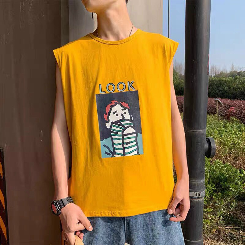 Áo thun hở nách in chữ look vải thun cotton mềm mịn, vải đẹp