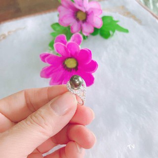 nhẫn bạc gắn đá hạt trai trắng/đen/hồng