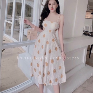 Đầm xoè chấm bi hai dây