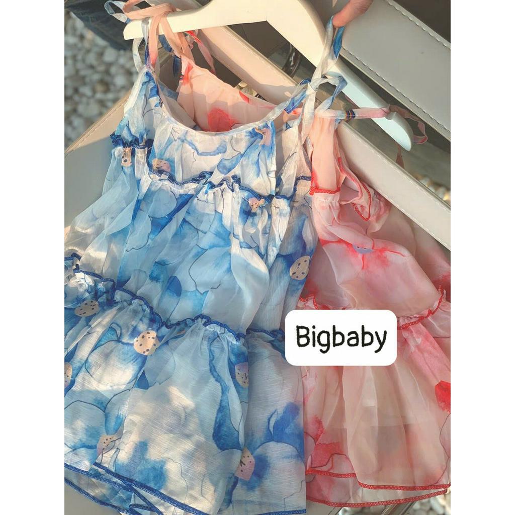 Đầm dây maxi Bigbaby chất voan tơ mềm mát 2 màu cho bé 9-19kg
